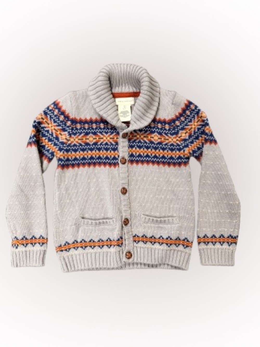 Rorie Whelan Boys Cardigan Sweater Size 5 Fair Isle Shawl Collar